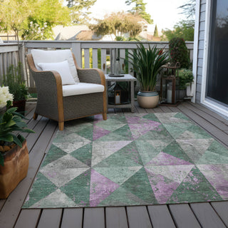 Piper Looms Chantille Geometric ACN1721 Sage Machine Washable Area Rug Outdoor Lifestyle Image Feature