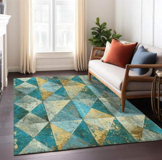 Piper Looms Chantille Geometric ACN1721 Teal Machine Washable Area Rug Lifestyle Image Feature