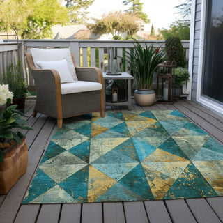 Piper Looms Chantille Geometric ACN1721 Teal Machine Washable Area Rug Outdoor Lifestyle Image Feature