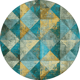 Piper Looms Chantille Geometric ACN1721 Teal Machine Washable Area Rug Round Main Image