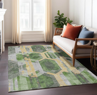 Piper Looms Chantille Geometric ACN1722 Green Machine Washable Area Rug Lifestyle Image Feature