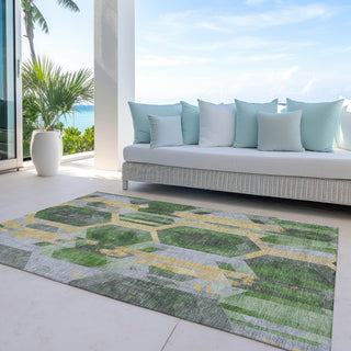 Piper Looms Chantille Geometric ACN1722 Green Machine Washable Area Rug Outdoor Lifestyle Image Feature