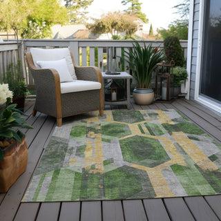 Piper Looms Chantille Geometric ACN1722 Green Machine Washable Area Rug Outdoor Lifestyle Image Feature