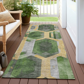 Piper Looms Chantille Geometric ACN1722 Green Machine Washable Area Rug Runner Outdoor Lifestyle Image Feature