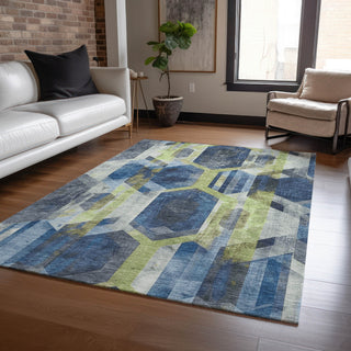 Piper Looms Chantille Geometric ACN1722 Navy Machine Washable Area Rug Lifestyle Image Feature