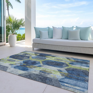 Piper Looms Chantille Geometric ACN1722 Navy Machine Washable Area Rug Outdoor Lifestyle Image Feature