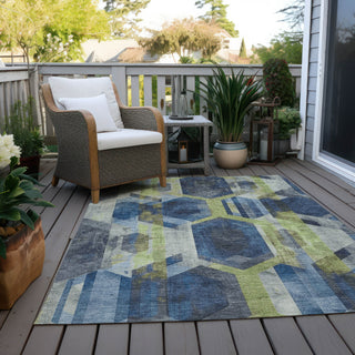 Piper Looms Chantille Geometric ACN1722 Navy Machine Washable Area Rug Outdoor Lifestyle Image Feature