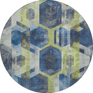 Piper Looms Chantille Geometric ACN1722 Navy Machine Washable Area Rug Round Main Image