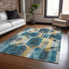 Piper Looms Chantille Geometric ACN1722 Teal Machine Washable Area Rug Lifestyle Image Feature