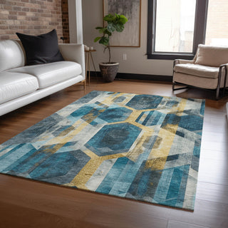 Piper Looms Chantille Geometric ACN1722 Teal Machine Washable Area Rug Lifestyle Image Feature