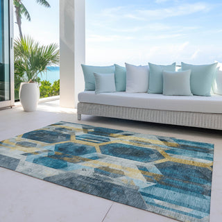 Piper Looms Chantille Geometric ACN1722 Teal Machine Washable Area Rug Outdoor Lifestyle Image Feature