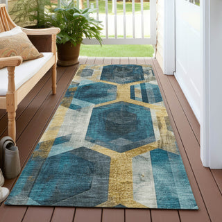 Piper Looms Chantille Geometric ACN1722 Teal Machine Washable Area Rug Runner Outdoor Lifestyle Image Feature