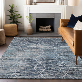 Piper Looms Chantille Geometric ACN1724 Blue Machine Washable Area Rug Lifestyle Image Feature