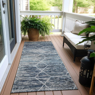 Piper Looms Chantille Geometric ACN1724 Blue Machine Washable Area Rug Runner Outdoor Lifestyle Image Feature