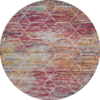 Piper Looms Chantille Geometric ACN1724 Pink Machine Washable Area Rug Round Main Image