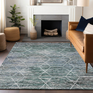 Piper Looms Chantille Geometric ACN1724 Teal Machine Washable Area Rug Lifestyle Image Feature