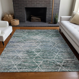 Piper Looms Chantille Geometric ACN1724 Teal Machine Washable Area Rug Lifestyle Image Feature