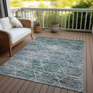 Piper Looms Chantille Geometric ACN1724 Teal Machine Washable Area Rug Outdoor Lifestyle Image Feature