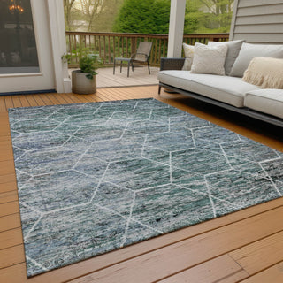 Piper Looms Chantille Geometric ACN1724 Teal Machine Washable Area Rug Outdoor Lifestyle Image Feature