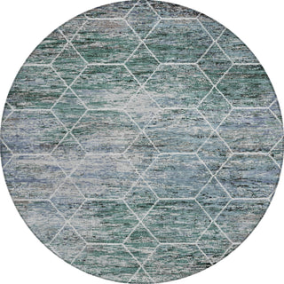 Piper Looms Chantille Geometric ACN1724 Teal Machine Washable Area Rug Round Main Image