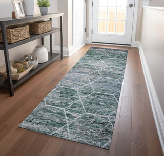 Piper Looms Chantille Geometric ACN1724 Teal Machine Washable Area Rug Runner Lifestyle Image Feature