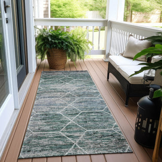 Piper Looms Chantille Geometric ACN1724 Teal Machine Washable Area Rug Runner Outdoor Lifestyle Image Feature