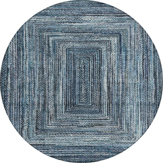 Piper Looms Chantille Geometric ACN1725 Blue Machine Washable Area Rug Round Main Image