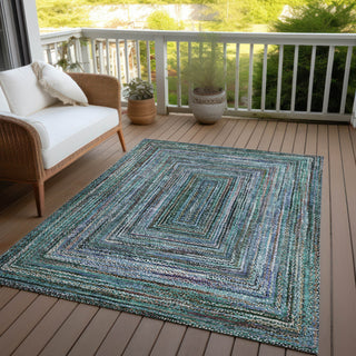 Piper Looms Chantille Geometric ACN1725 Teal Machine Washable Area Rug Outdoor Lifestyle Image Feature