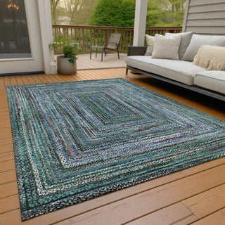Piper Looms Chantille Geometric ACN1725 Teal Machine Washable Area Rug Outdoor Lifestyle Image Feature