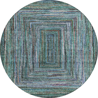 Piper Looms Chantille Geometric ACN1725 Teal Machine Washable Area Rug Round Main Image