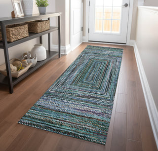 Piper Looms Chantille Geometric ACN1725 Teal Machine Washable Area Rug Runner Lifestyle Image Feature