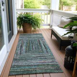 Piper Looms Chantille Geometric ACN1725 Teal Machine Washable Area Rug Runner Outdoor Lifestyle Image Feature