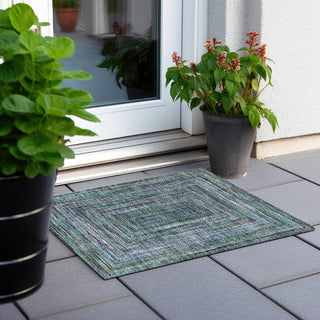 Piper Looms Chantille Geometric ACN1725 Teal Machine Washable Area Rug Scatter Outdoor Lifestyle Image Feature