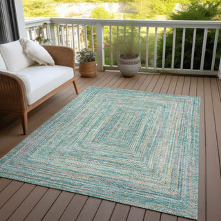 Piper Looms Chantille Geometric ACN1726 Teal Machine Washable Area Rug Outdoor Lifestyle Image Feature