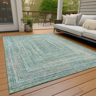 Piper Looms Chantille Geometric ACN1726 Teal Machine Washable Area Rug Outdoor Lifestyle Image Feature