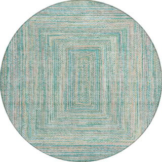 Piper Looms Chantille Geometric ACN1726 Teal Machine Washable Area Rug Round Main Image