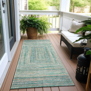 Piper Looms Chantille Geometric ACN1726 Teal Machine Washable Area Rug Runner Outdoor Lifestyle Image Feature