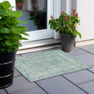 Piper Looms Chantille Geometric ACN1726 Teal Machine Washable Area Rug Scatter Outdoor Lifestyle Image Feature