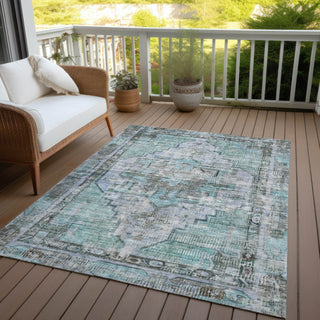 Piper Looms Chantille Global ACN1729 Teal Machine Washable Area Rug Outdoor Lifestyle Image Feature
