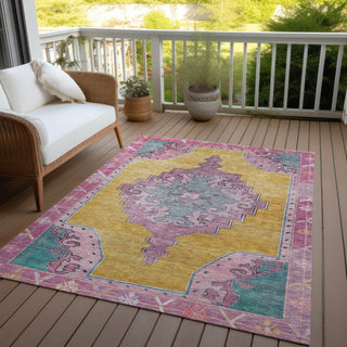 Piper Looms Chantille Global ACN1731 Gold Machine Washable Area Rug Outdoor Lifestyle Image Feature