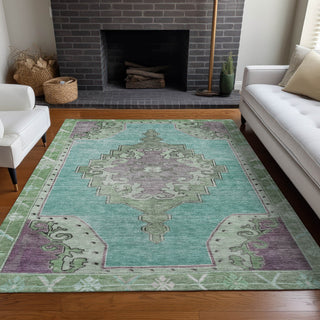 Piper Looms Chantille Global ACN1731 Teal Machine Washable Area Rug Lifestyle Image Feature