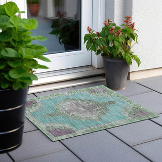 Piper Looms Chantille Global ACN1731 Teal Machine Washable Area Rug Scatter Outdoor Lifestyle Image Feature