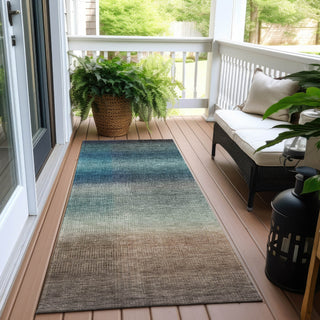 Piper Looms Chantille Squares ACN1735 Blue Machine Washable Area Rug Runner Outdoor Lifestyle Image Feature