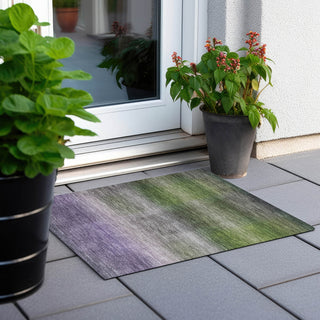 Piper Looms Chantille Squares ACN1735 Olive Machine Washable Area Rug Scatter Outdoor Lifestyle Image Feature