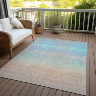 Piper Looms Chantille Squares ACN1735 Sky Machine Washable Area Rug Outdoor Lifestyle Image Feature