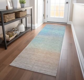 Piper Looms Chantille Squares ACN1735 Sky Machine Washable Area Rug Runner Lifestyle Image Feature