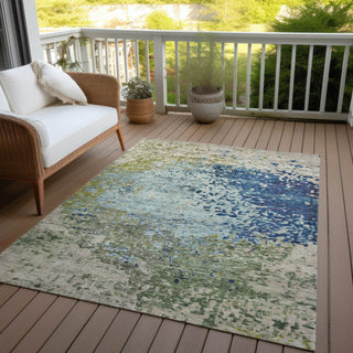 Piper Looms Chantille Modern ACN1737 Blue Machine Washable Area Rug Outdoor Lifestyle Image Feature