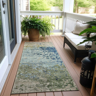 Piper Looms Chantille Modern ACN1737 Blue Machine Washable Area Rug Runner Outdoor Lifestyle Image Feature