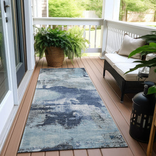 Piper Looms Chantille Modern ACN1738 Blue Machine Washable Area Rug Runner Outdoor Lifestyle Image Feature