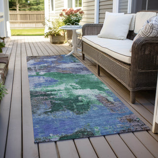 Piper Looms Chantille Modern ACN1738 Green Machine Washable Area Rug Runner Outdoor Lifestyle Image Feature